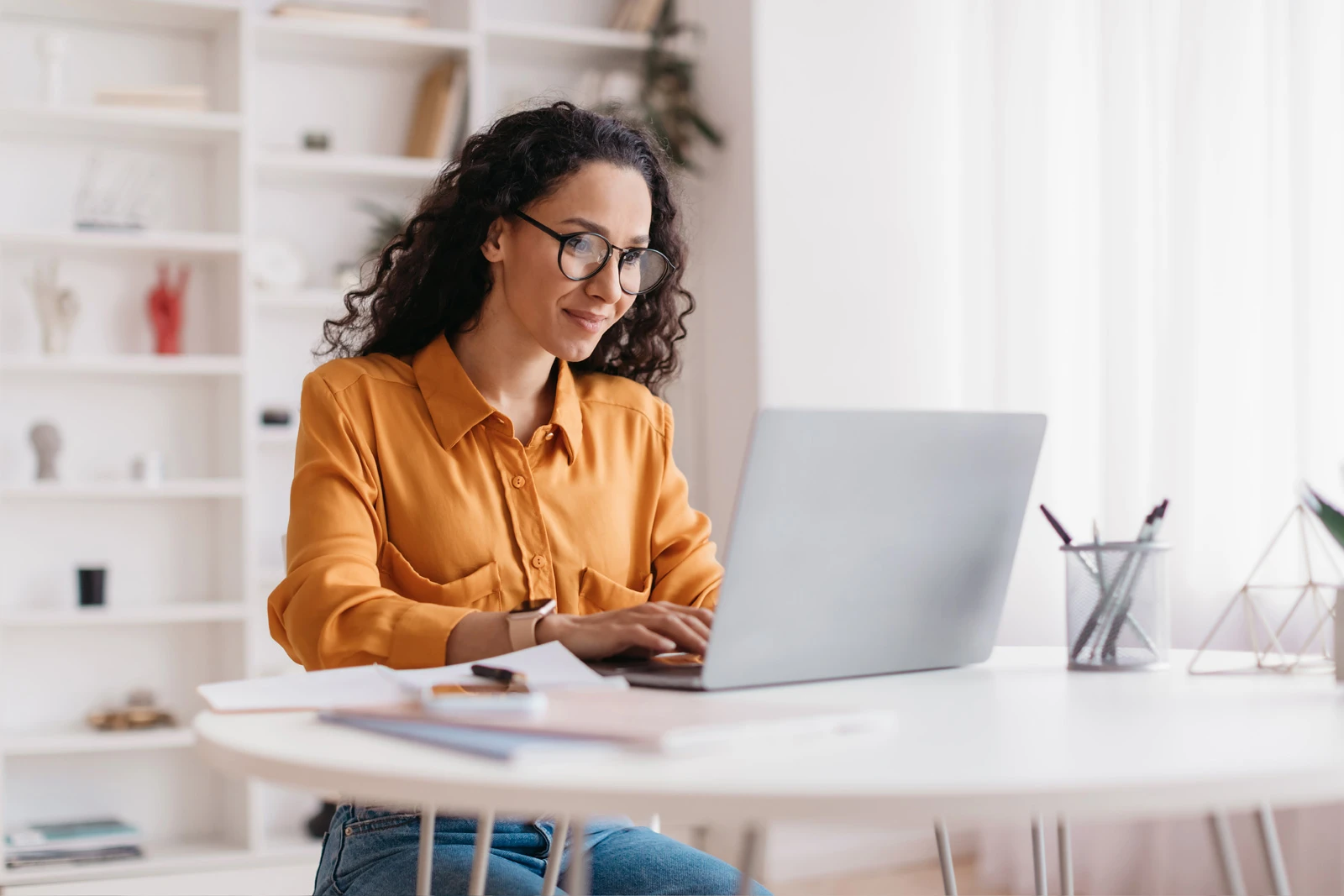 Woman working on a laptop